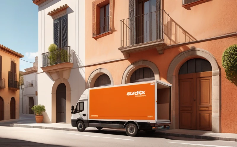 A furniture delivery van in a sunny Spanish street, delivering a designer sofa from Modborn's local warehouse.