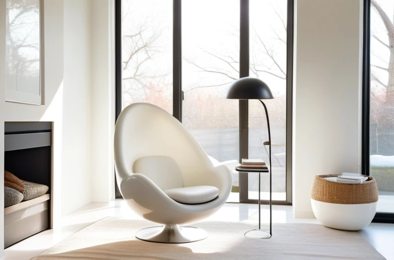 White egg chair in minimalist living room